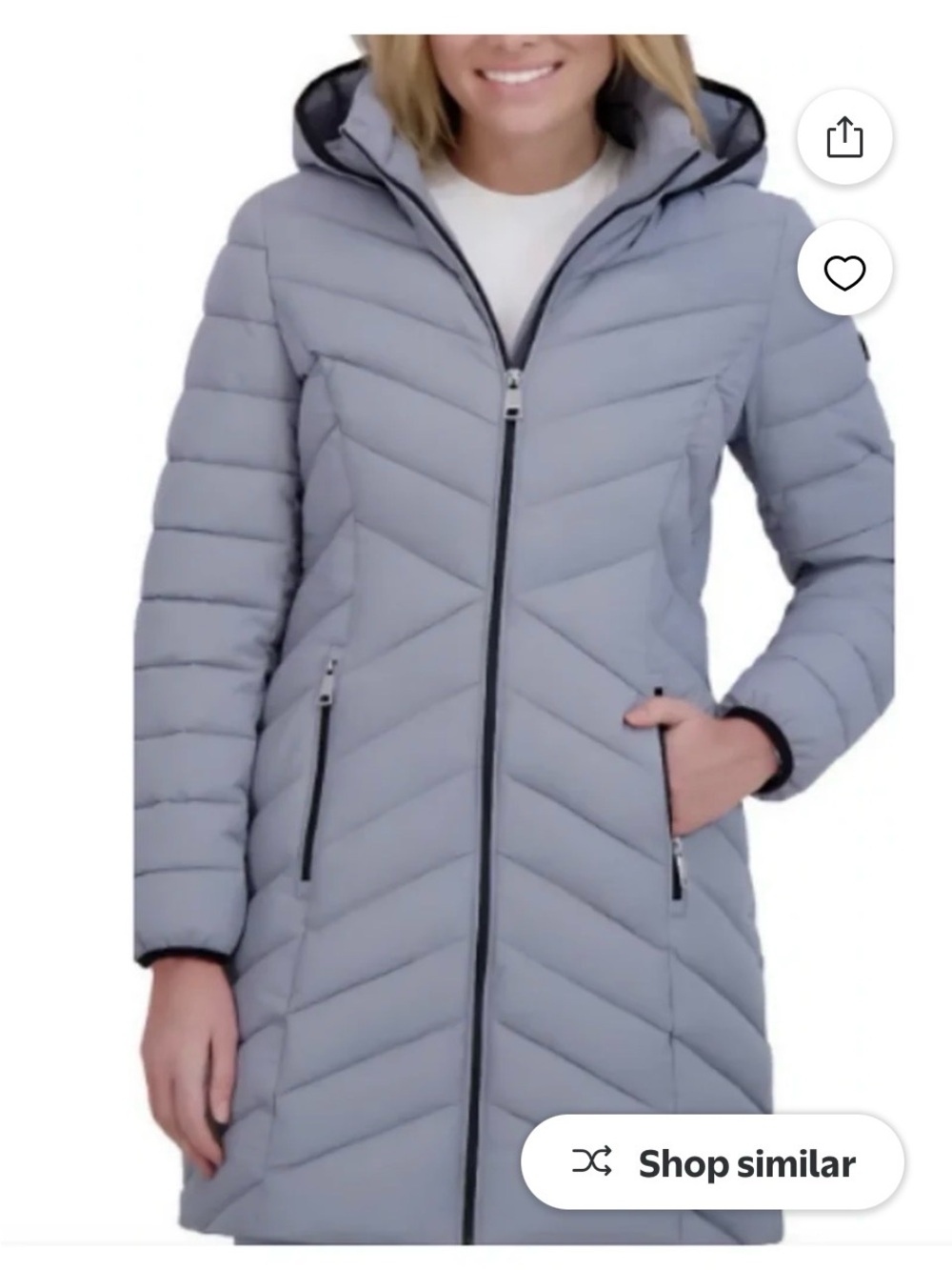 DKNYC Light Gray Hooded Quilted Long Puffer Coat